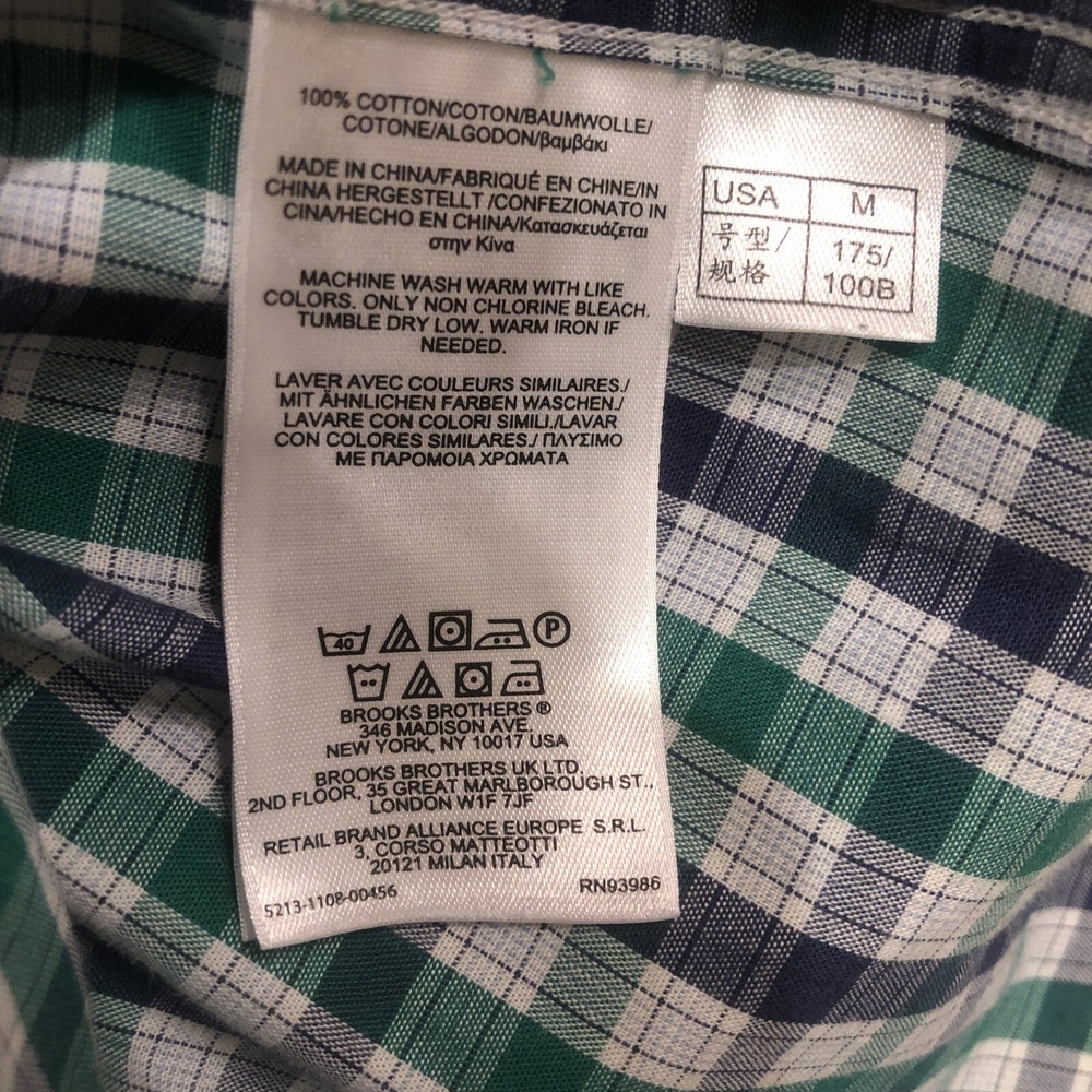 Brooks Brothers Mens Medium 346 Navy Green Plaid Button Shirt - Picture 4 of 5